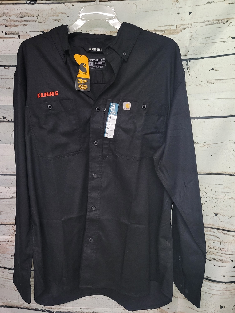 Carhartt Rugged Flex Relaxed Fit Work Shirt XL Black CLAAS Embroidered with tags